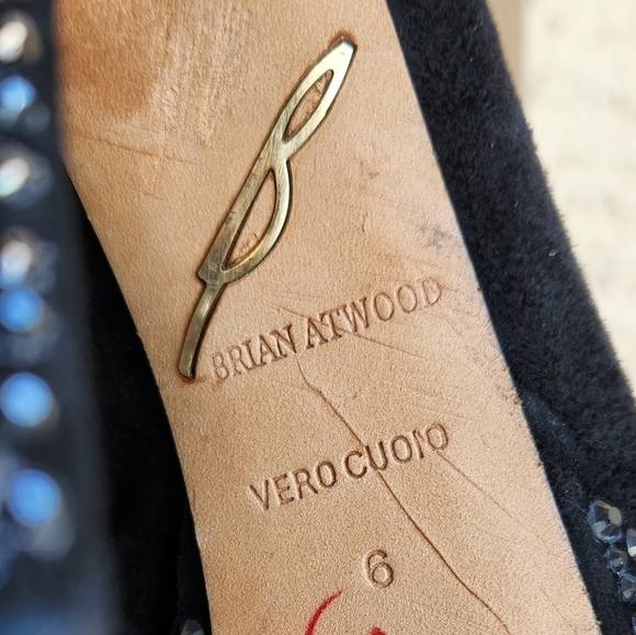 B Brian Atwood Black Suede Bea Crystal Studded Platform Pumps - Picture 8 of 9